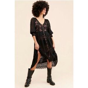 Free People Lace Shadow Dance Midi in Black